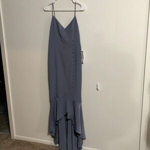 Slate Blue Ruffled Hem Sleeveless Dress